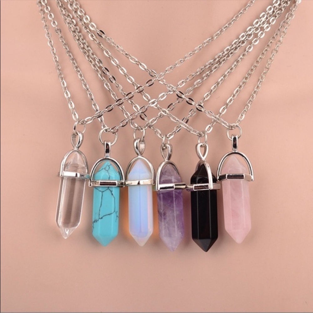 Crystal Point Pendant Necklace Set - 2 Gemstone Styles